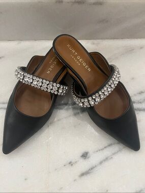 Kurt Geiger Black Pointed Crystal-Strap Mules
